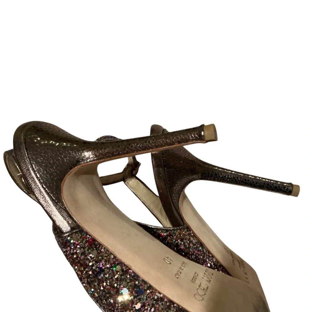 Jimmy Choo Clue platform peep toe multicolored bling slingback heel shoes Sz 40